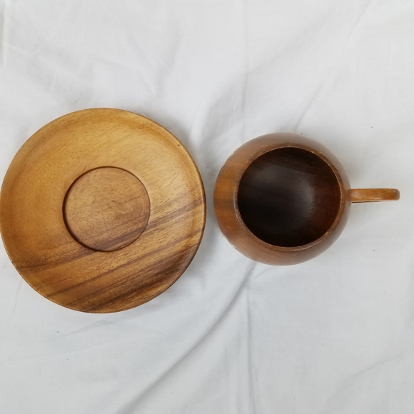 Genuine Monkey Pod  Cup & Saucer W/ Inlay Design - Picture 3 of 5
